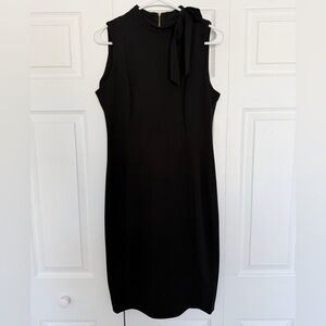 Calvin Klein Black Sheath Dress Size 10 Bow Neck Sleeveless Career Cocktail